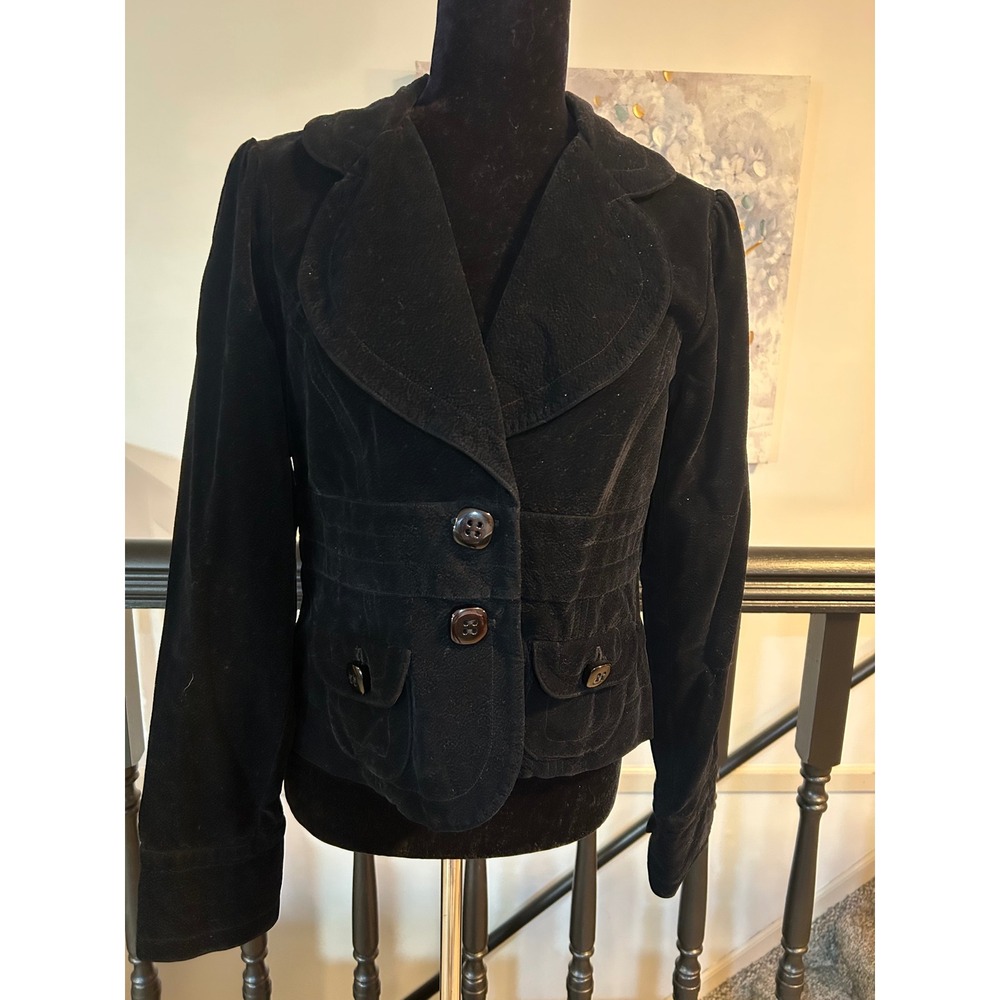 Ivy Jane Black Velvet Blazer Jacket Textured Rayon Two Button Size M Made in USA